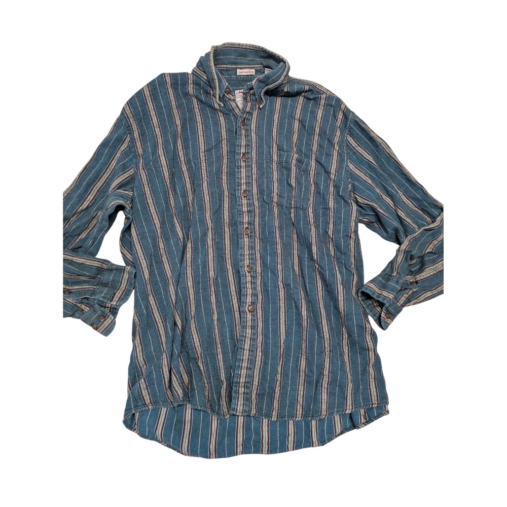 Manhattan Mens XXL Blue Striped Cotton Button Down Shirt Long Sleeve AJ11